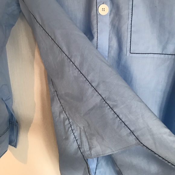 Zara long loose button chambray blouse with piping detail. Size small - Picture 6 of 6